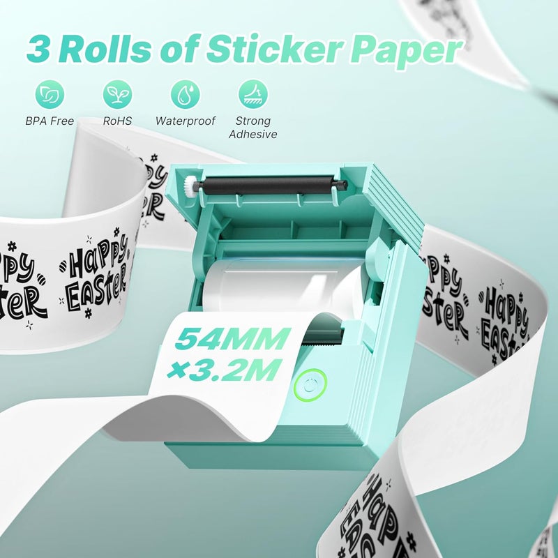 TYPONOS Genuine Self-Adhesive Thermal Printer Stickers, 54mmx3.2m Sticker Paper, Compatible with PM290 Mini Sticker Printer, Thermal Sticker Paper for Journal, Study, Photos, 3 Rolls, Transparent - Image 2